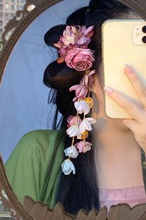 【茹何手作】汉服绢花头饰干枯玫瑰发夹古风流苏唐风簪花古装发簪