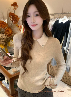 AS OFFICIAL十三行秋冬打底衫气质减龄经典拼色翻领针织衫女13922