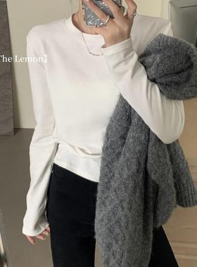 The lemon纯棉长袖百搭T恤女2025春季简约打底衫内搭外穿纯色上衣