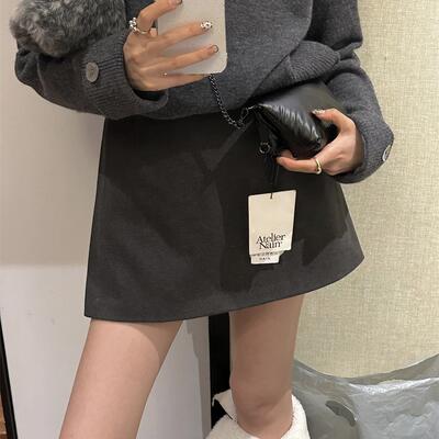 显瘦磨毛呢半身裙裤女冬
