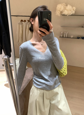 Hers-十三行26年春夏简约日常通勤百搭气质V领针织衫上衣女08136