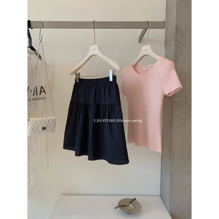 Y.JIA伊嘉十三行春夏针织短袖T恤+A字休闲半身裙两件套套装女2203