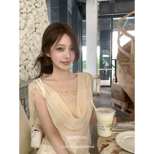 AS OFFICIAL十三行夏季蕾丝罩衫+花边蕾丝吊带两件套套装女28287