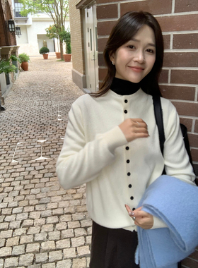 MISS密思家冬季雪绒花百搭一体绒厚实保暖单排扣针织开衫女A0845