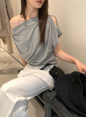 MZI STUDIO韩标夏日荡领镂空袖显瘦百搭套头短袖T恤上衣女A10192