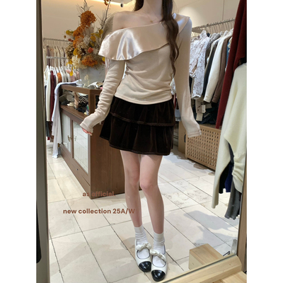 AS OFFICIAL十三行秋季显瘦经典蓬蓬丝绒蛋糕裙A字半身裙女25326