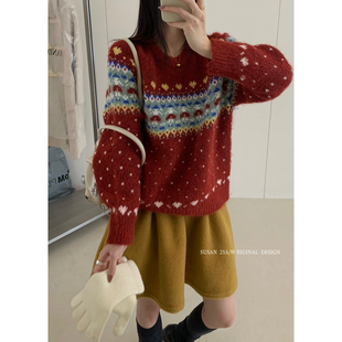 SUSAN十三行2025冬节日氛围感百搭宽松套头费尔岛保暖毛衣女2091s