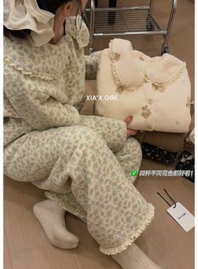 XIA十三行冬季长裤摇粒绒加厚套装可外穿宽松睡衣套装女HS225632