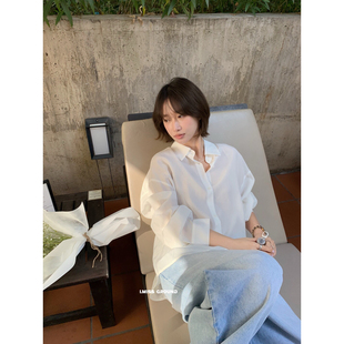 IMISS-十三行26年春夏韩标高级感天丝Polo领白色防晒衬衫女R70921