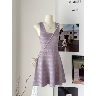 LADY MARIA十三行春夏钓系薰衣草紫显白收腰显瘦短裙连衣裙女1545