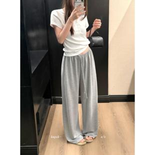 KAPOK十三行26夏季显瘦简约纯色抽绳宽松垂感阔腿裤休闲裤女26369