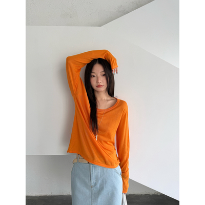 天丝亚麻超薄罩衫针织上衣女