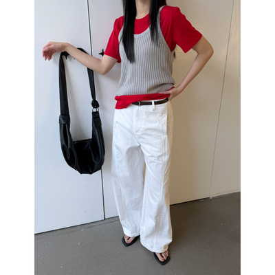 BEFORE SUNSET日落/周末简约白色长裤休闲裤女配腰带GT26S-L2493W