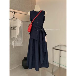 宽松A裙字半裙两件套装 绑带上衣 女7762 圆领无袖 Y.JIA十三行夏季