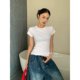 YUANXI元 T恤女26313 熙十三行26早春显瘦纸片感蚂蚁腰设计显瘦短袖