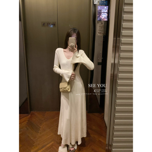 气质修身 法式 显瘦V领百搭打底连衣裙女LC032 YOU十三行秋冬季 SEE