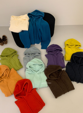 MZI STUDIO十三行冬季极简净色连帽随性抽绳套头保暖毛衣女25768