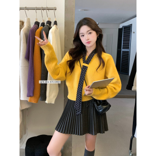 Y.JIA伊嘉十三行秋冬百搭v领丝巾领带针织保暖毛衣女配丝巾1050