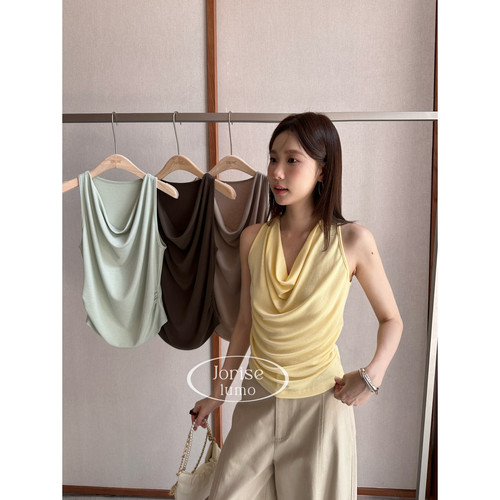 DIGM-26年夏季韩系时尚松弛感纯色荡领多种穿法针织背心女JB60758