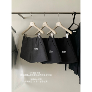 女9562 Y.JIA伊嘉十三行秋冬韩版 高腰A字显瘦百搭毛呢短休闲短裤
