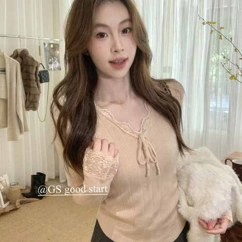 GS.GOOD START-很久实穿款温柔纯欲风蝴蝶结v领针织打底小衫D7370