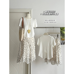 波点半身裙两件套女4921 木耳边露背针织衫 LADY MARIA十三行夏季