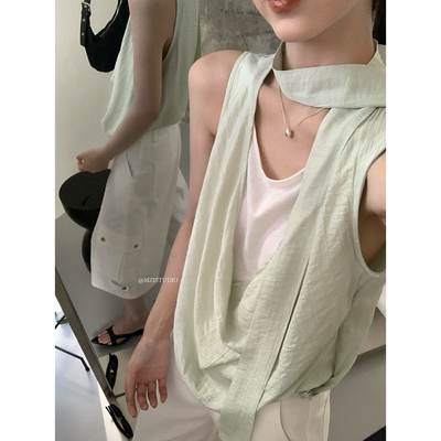 MZI STUDIO十三行甜茶韩系夏季假两件背心拼接设计感小衫女157219