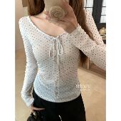 显瘦系带波点网纱微透打底小衫 修身 女S5210 YOU十三行春秋新款 SEE