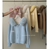 Y.JIA伊嘉十三行秋冬保暖轻柔仿毛连帽保暖毛衣配可拆卸毛领967