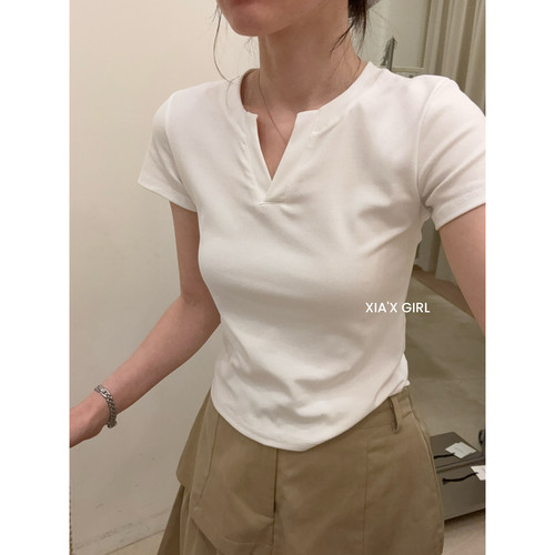 夏季简约纯色修身短袖T恤女