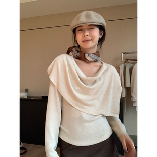 Hers秋上新十三行简约气质针织衫+荡领披肩上衣温柔风套装女92252