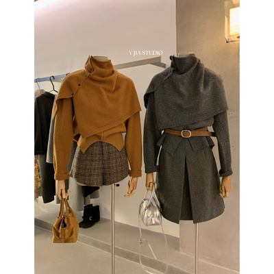 Y.JIA伊嘉秋冬季斗篷高级感气质百搭保暖毛衣女配可拆卸围脖1536