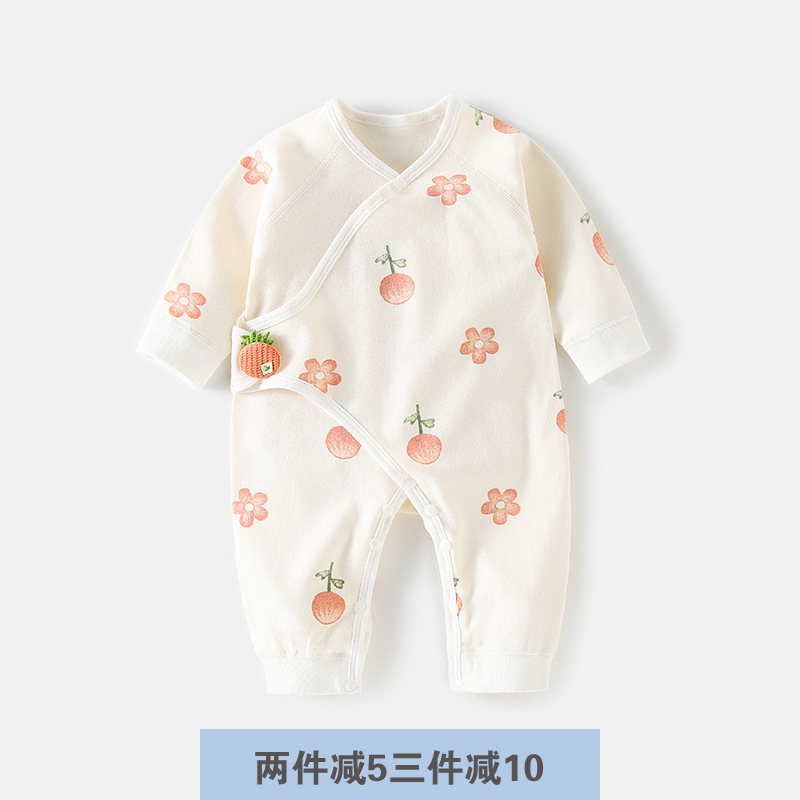 新生嬰兒衣服春秋季純棉蝴蝶衣無骨縫連體衣哈衣和尚爬服寶寶貼身