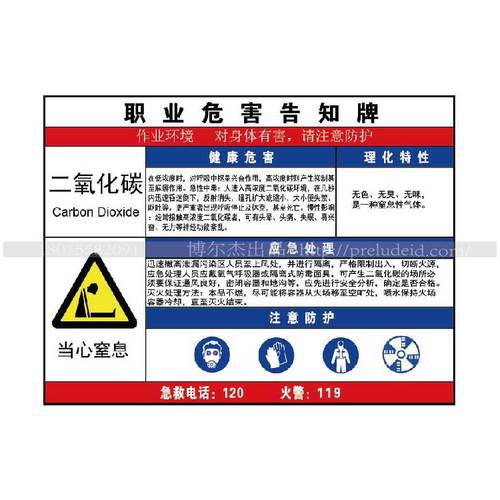 G0826现货职业危害防水防晒告知牌标识提示牌-二氧化碳-SETON赛盾