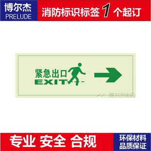 XF426高亮型自发光提示标牌消防疏散夜光墙面贴 紧急出口箭头向右