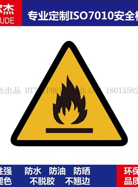 ISO7010-W021设备安全警告不干胶标签Flammable material当心火灾