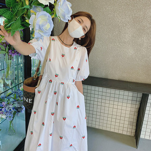 新款 甜美减龄樱桃碎花连衣裙女2025夏季 韩系小清新宽松初恋长裙子