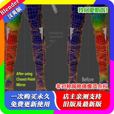 Blender插件 Closest Point Weight Mirror非对称网格镜像顶点权
