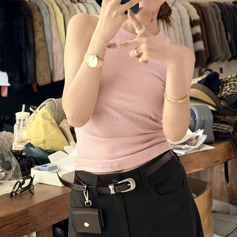 【喆卌】纯色无袖螺纹针织背心女紧身显瘦上衣  M88025