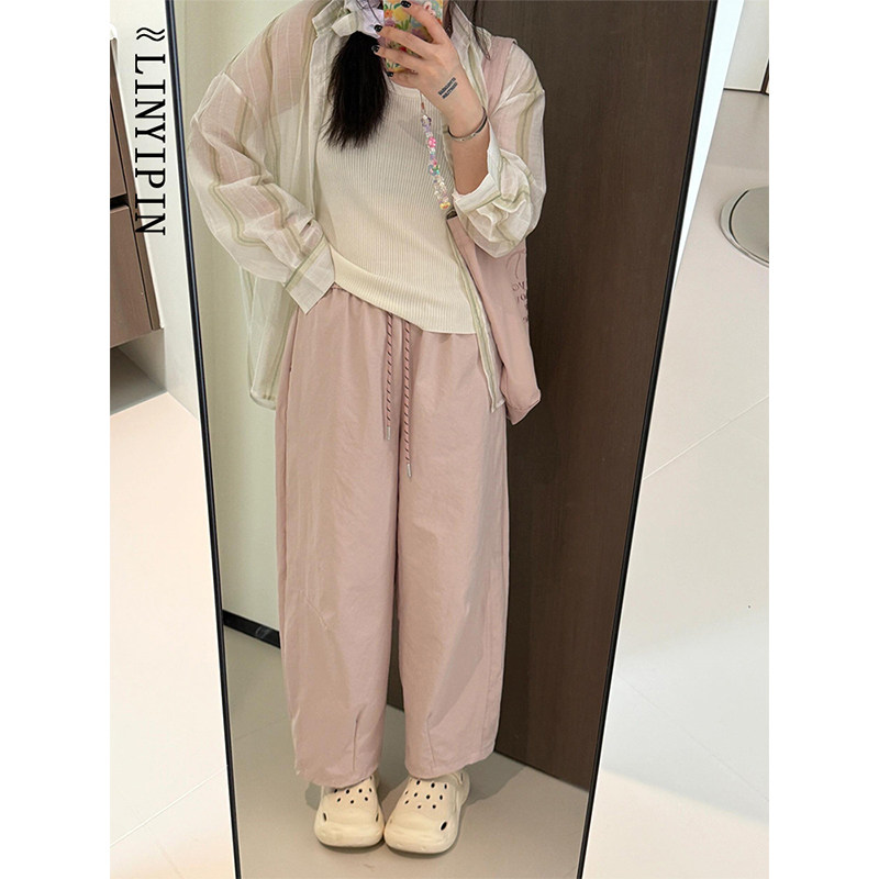 大码日系粉色气球阔腿裤女2025新款秋季小个子九分休闲萝卜灯笼裤,女装/女士精品,大码裤装,淘宝优惠券,粉丝福利购,淘宝优惠卷