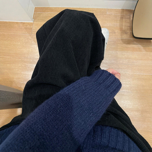 黑色灯芯绒九分阔腿灯笼裤女冬季穿搭大码胖mm气球裤休闲加绒裤子