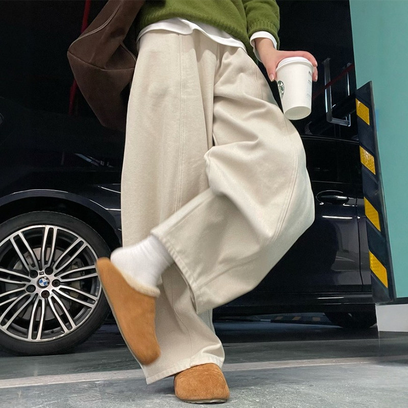 米白色阔腿弯刀长裤女款2026春季大码胖mm显瘦慵懒风休闲韩系裤子,女装/女士精品,大码裤装,淘宝优惠券,粉丝福利购,淘宝优惠卷