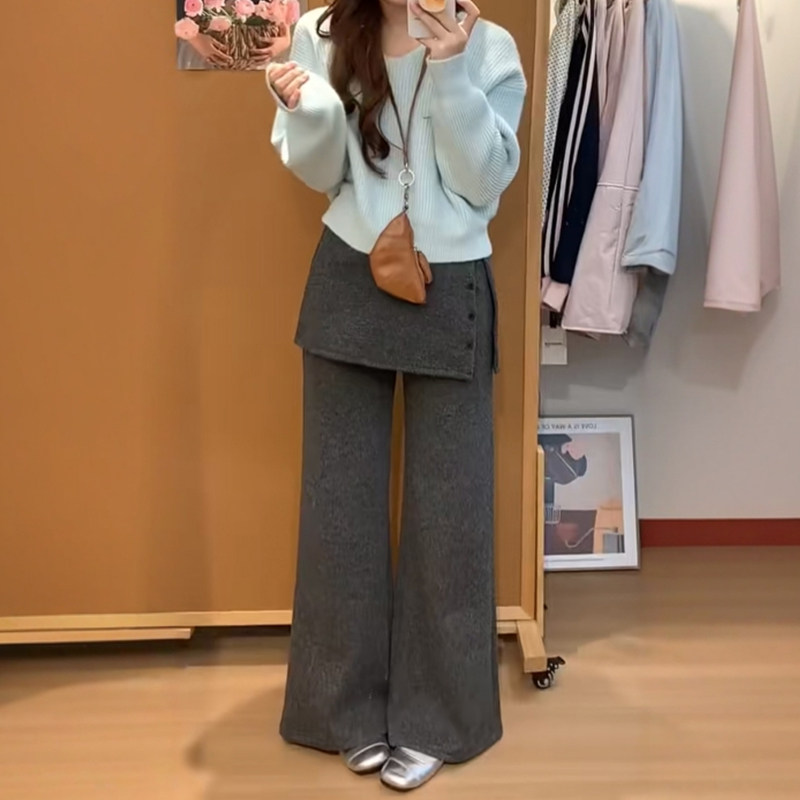 灰色加绒可拆卸屁帘裤子假两件女2025新款冬大码慵懒设计感休闲裤,女装/女士精品,大码裤装,淘宝优惠券,粉丝福利购,淘宝优惠卷