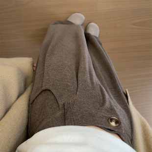 裤 胖mm显瘦慵懒风休闲阔腿毛巾裤 子冬季 女装 大码 咖色针织糯米西装