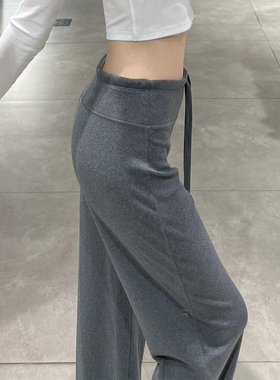 灰色裤子大码女胖mm显瘦冬季加绒直筒卫裤弹力休闲微喇阔腿运动裤
