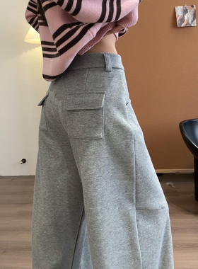 灰色阔腿弯刀运动卫裤女春季大码胖mm显瘦休闲镰刀裤超好看梧桐裤