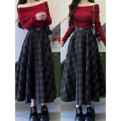 女2026年新款 大码 美拉德重工格子半身裙艺术感春季 a字长裙伞裙子