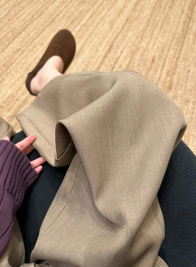 卡其色老钱风阔腿西装裤子春季大码女装运动休闲裤今年流行梧桐裤