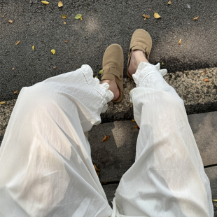 九分白色镂空裤子女款春季小个子木耳花边裤阔腿大码胖妹妹休闲裤