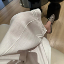 白色老钱风天丝亚麻裤子女款大码胖mm小个子九分拼接镂空阔腿长裤